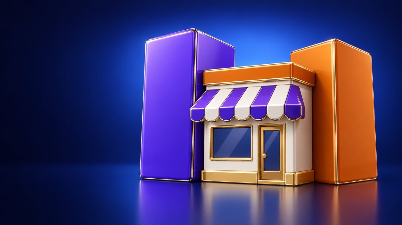 Illustration: A small corner store building with an awning, pressed between two tall smooth blocks closing in from both sides.